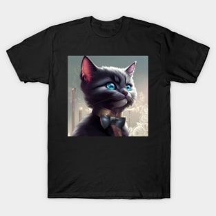 Elegant Grey and White Cat With a Black Bow Tie | White and grey cat with blue eyes | Digital art Sticker T-Shirt